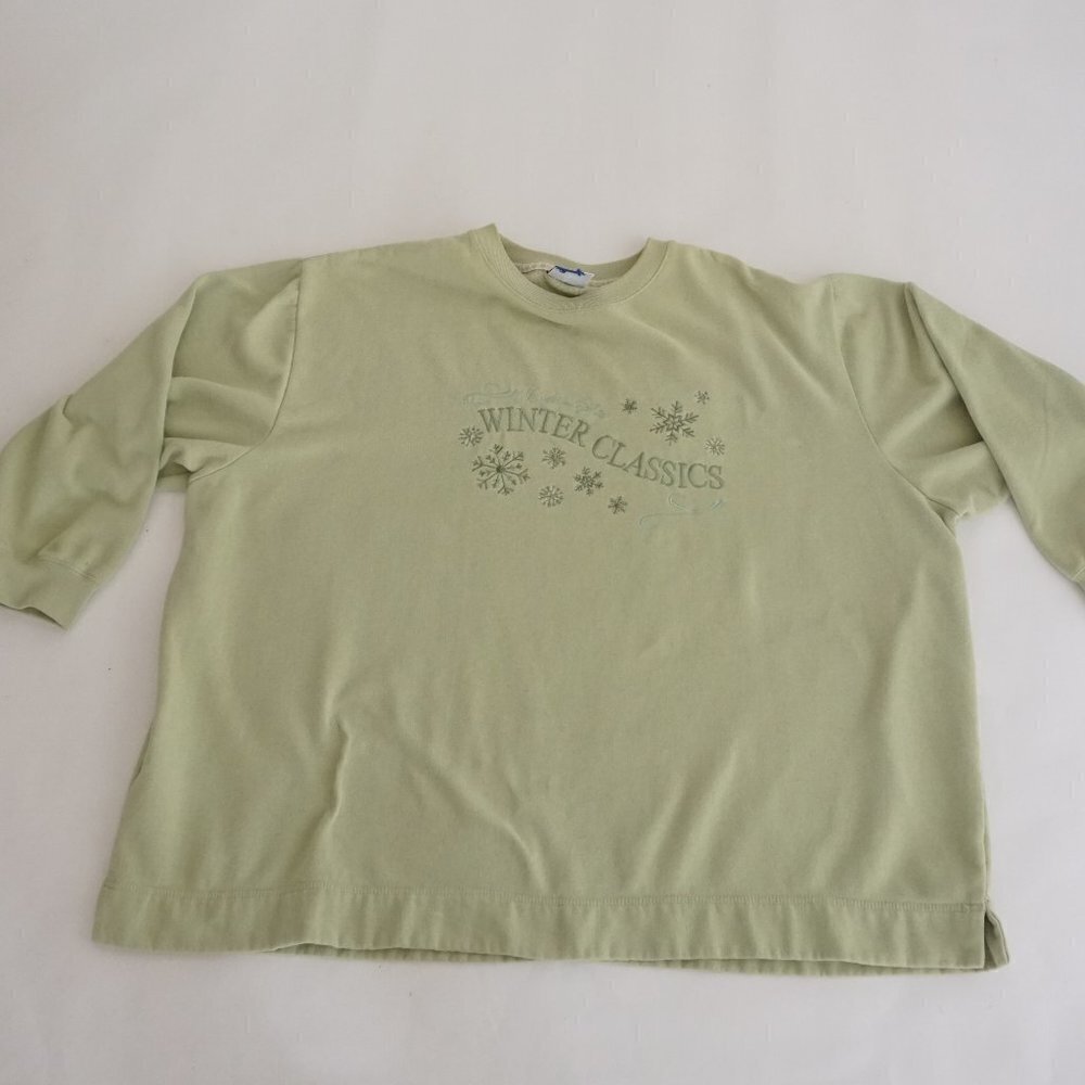 Vintage Venezia Jeans Green Embroidered Winter Classics Cotton Crew Sweater 3X